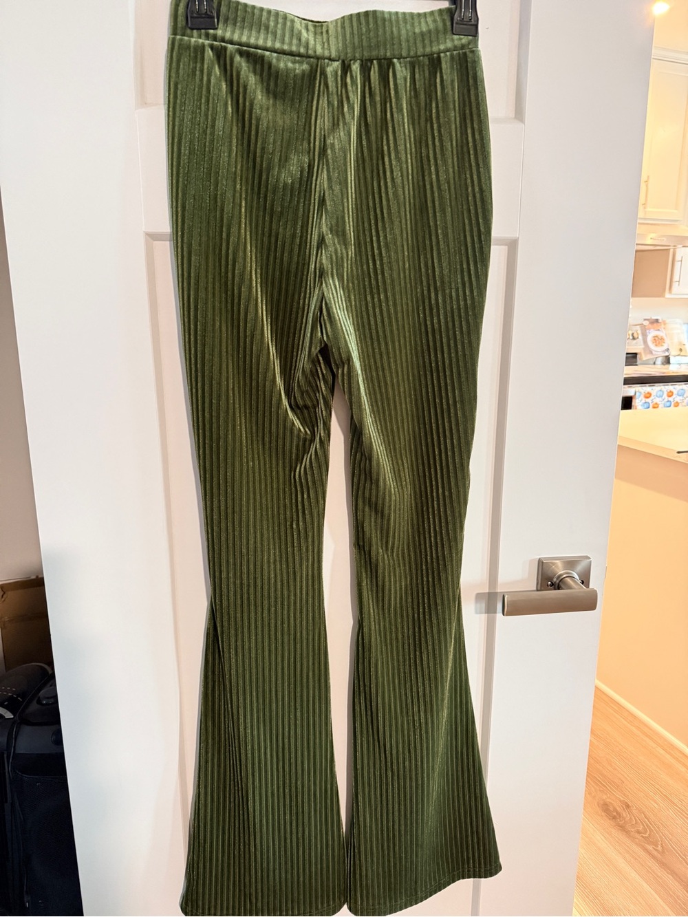 Olive Green Velour Flare bell bottoms Pants - Picture 4 of 4
